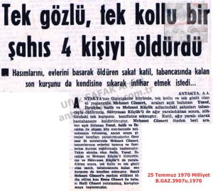 Gümüşgöze Köyü’nde 4 Kişi Öldürüldü-25 Temmuz 1970-Milliyet/Four People Were Killed in Gümüşgöze Village – 25 July 1970