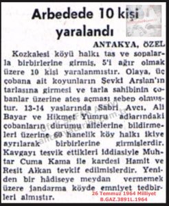 Kozkalesi Köylüleri Kavga Etti-26 Temmuz 1964-Milliyet/Villagers of Kozkalesi Got Into a Fight – 26 July 1964