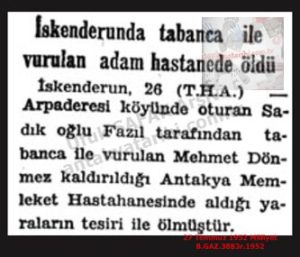 Tabancayla Vurulan Adam Öldü-27 Temmuz 1952-Milliyet/Tabancayla Vurulan Adam Öldü — 27 Temmuz 1952 — Milliyet