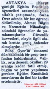 Antakya’da Bir Kız Öğrenci Öldürüldü-28 Aralık 1978-Milliyet/A Female Student Was Killed in Antakya — 28 December 1978