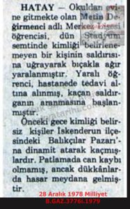 Antakya ve İskenderun’da Olaylar-28 Aralık 1978-Milliyet/Incidents in Antakya and Iskenderun — 28 December 1978