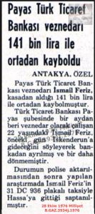 Banka Veznedarı Kasadaki Parayı Alıp Kaçtı-28 Ekim 1976-Milliyet/Bank Teller Fled with the Money from the Vault – 28 October 1976