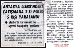 Antakya Lisesinde Çatışma-28 Mart 1976-Milliyet/Clash at Antakya High School – 28 March 1976
