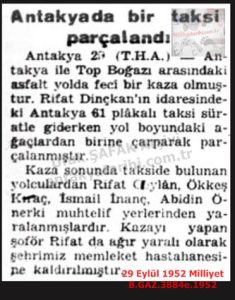 Antakya’da Feci Bir Kaza-29 Eylül 1952-Milliyet/A Terrible Car Accident in Antakya — 29 September 1952