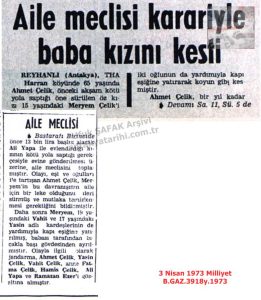 Reyhanlı’da Bir Baba Kızını Öldürdü-3 Nisan 1973-Milliyet/A Father Killed His Daughter in Reyhanlı – 3 April 1973