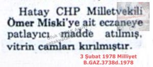 Eczaneye Patlayıcı Madde Atıldı-3 Şubat 1978-Milliyet/Explosive Device Thrown at a Pharmacy — 3 February 1978