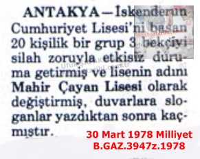 Okul Baskını-30 Mart 1978-Milliyet/School Raid – 30 March 1978