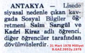 Lisede Olay-31 Mart 1978-Milliyet/Incident at a High School – 31 March 1978