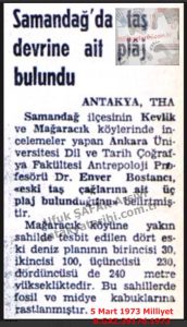Samandağı’nda Taş Devri Döneminden Kalma Plaj Bulundu-5 Mart 1973-Milliyet/Stone Age-Era Beach Discovered in Samandağ – 5 March 1973