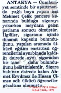Dinamit Öldürdü-5 Temmuz 1978-Milliyet/Dynamite Killed – 5 July 1978