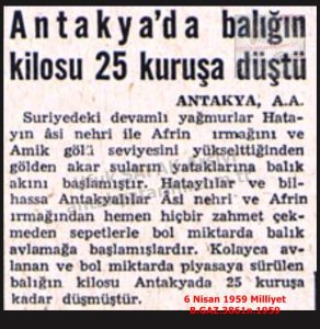 Antakya’da Balığın Kilosu 25 Kuruşa Düştü-6 Nisan 1959-Milliyet/The Price of Fish in Antakya Dropped to 25 Kuruş per Kilogram – 6 April 1959