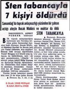 Samandağı’nda 7 Kişi Öldürüldü-6 Ocak 1968-Milliyet/Seven People Killed in Samandağ — 6 January 1968