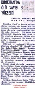 Kırıkhan’daki Olaylarda 3 Kişi Öldü-7 Mart 1971-Milliyet/Three People Were Killed in the Kırıkhan Incidents – 7 March 1971