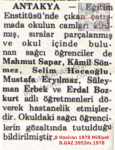Eğitim Enstitüsünde Öğretmenlere Saldırı-8 Haziran 1978-Milliyet/Attack on Teachers at the Education Institute – 8 June 1978