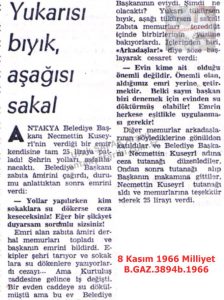Antakya Belediye Başkanına Zabıtalat Ceza Yazdı-8 Kasım 1966-Milliyet/Municipal Police Issued a Fine to the Mayor of Antakya – 8 November 1966