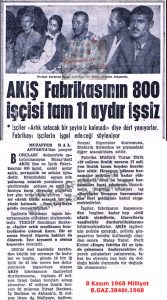 AKİŞ Fabrikası İşçileri Zor Durumda-8 Kasım 1968-Milliyet/AKİŞ Factory Workers in Difficult Circumstances – 8 November 1968