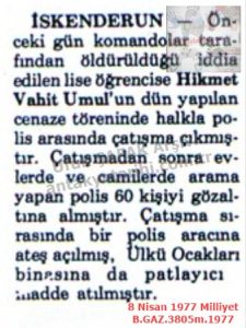 İskenderun’da Öldürülen Lise Öğrencisi’nin Cenaze Töreni-8 Nisan 1977-Milliyet/Funeral Ceremony of the High School Student Killed in İskenderun – 8 April 1977