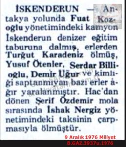 İskenderun’da Trafik Kazaları-9 Aralık 1976-Milliyet/Traffic Accidents in İskenderun – 9 December 1976