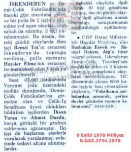 İskenderun Demir-Çelik Fabrikasında Olaylar-9 Eylül 1978-Milliyet/Incidents at the Iskenderun Iron and Steel Plant — 9 September 1978