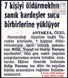 7 Kişiyi Öldürmekten Sanık Kardeşler Suçu Birbirlerine Atıyor-9 Ocak 1968-Milliyet/Brothers Accused of Killing 7 People Blame Each Other for the Crime — 9 January 1968